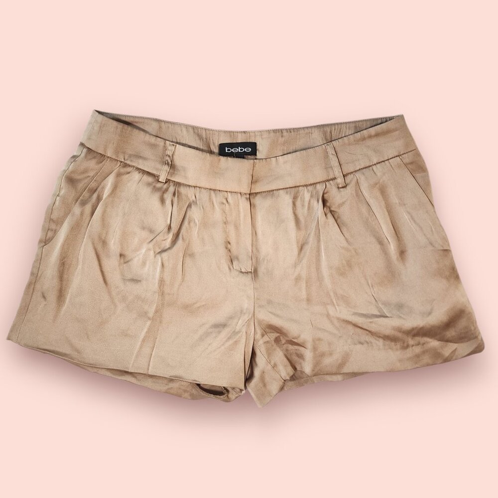 Y2K bebe gold satin trouser shorts mcbling office siren size 6 glam luxe